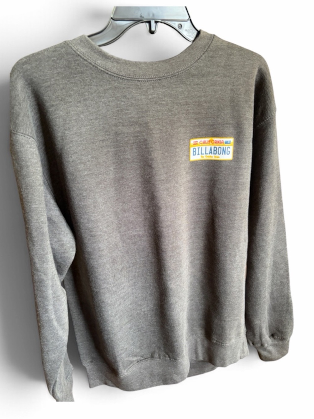 NWT Billabong Gray Crewneck Sweatshirt with Yellow Logo Patch